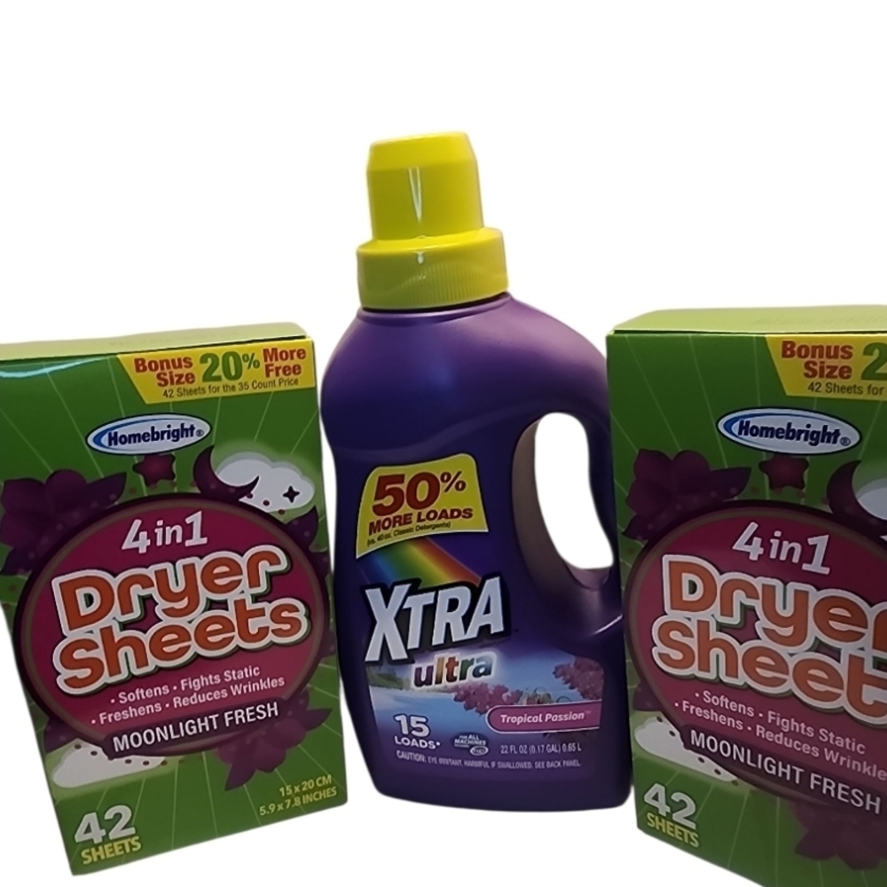 Xtra Ultra Detergent and Homebright Dryer Sheets Set